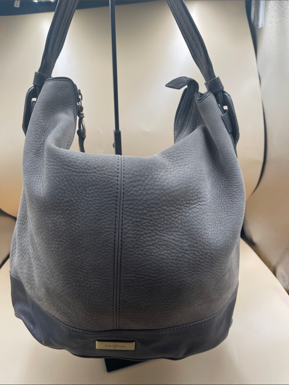 Cole Haan Smoke Gray Pebbled Leather Hobo Bag